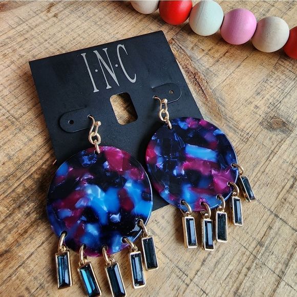 INC Macy's Resin Blue & Purple Earring NWT - Picture 3 of 4